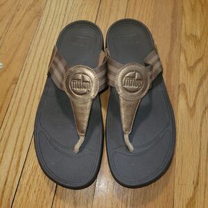 Fitflop Brown Bronze Leather Flip Flop Sandal Shoe US 10 / Euro 42